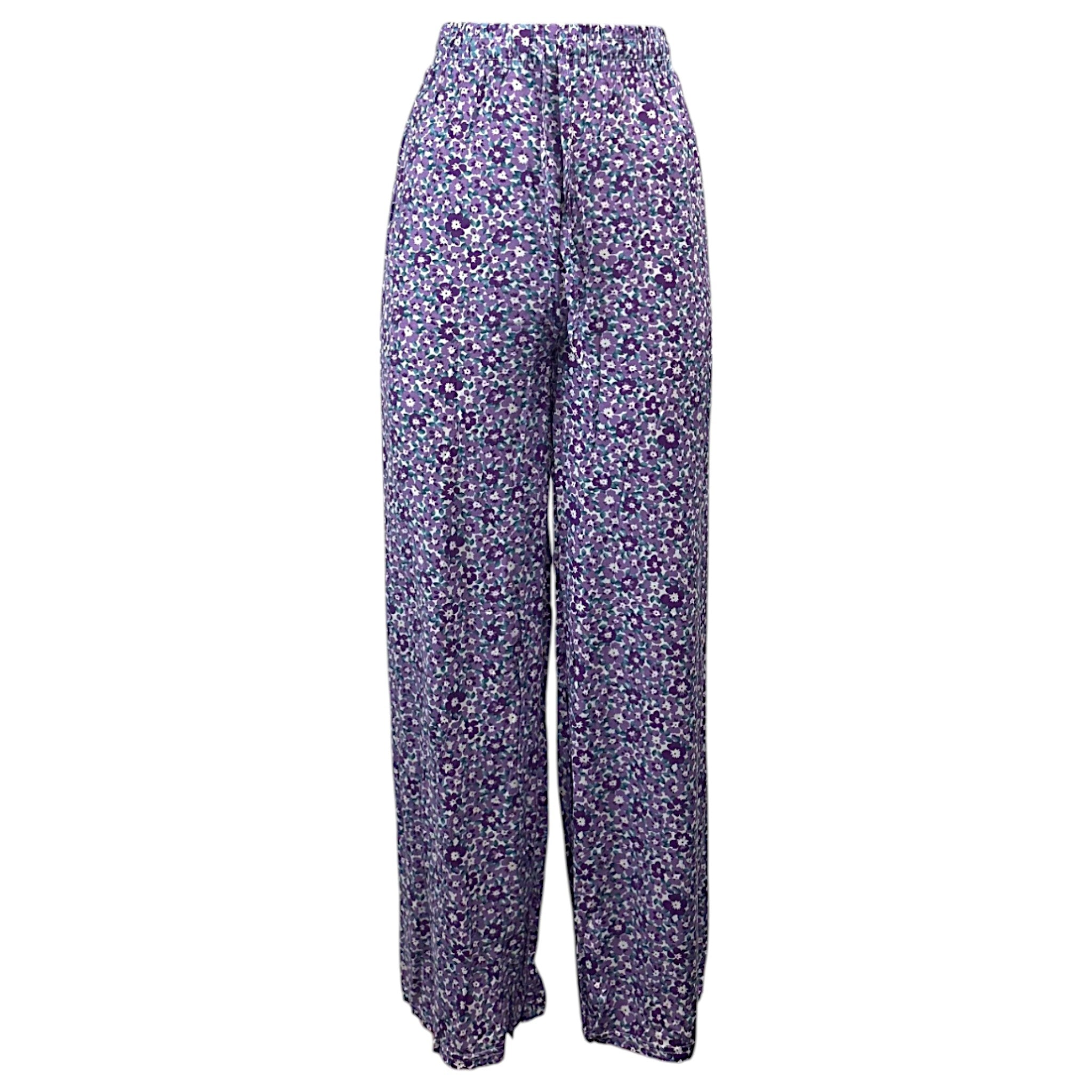 women’s purple floral print wide leg lounge palazzo trousers